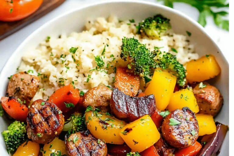 10 Minute Air Fryer Chicken Sausage and Veggies