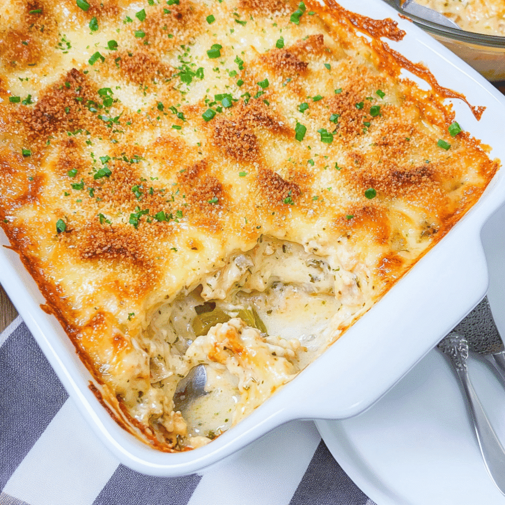 Save this Million Dollar Chicken Casserole recipe for later - homemade delicious Million Dollar Chicken Casserole recipe by chef Louisa Jannet
