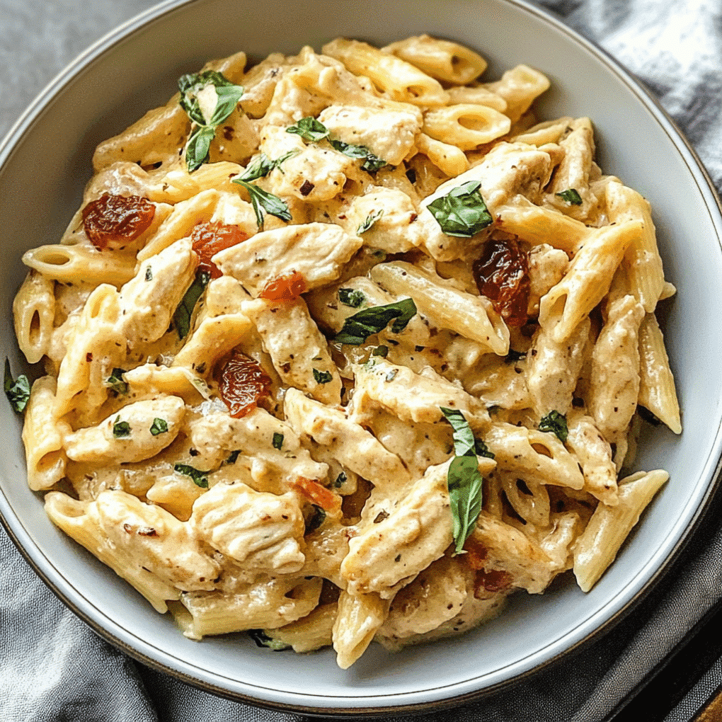 Delicious Marry Me Chicken Pasta served as a complete meal with side salad by chef Louisa Jannet