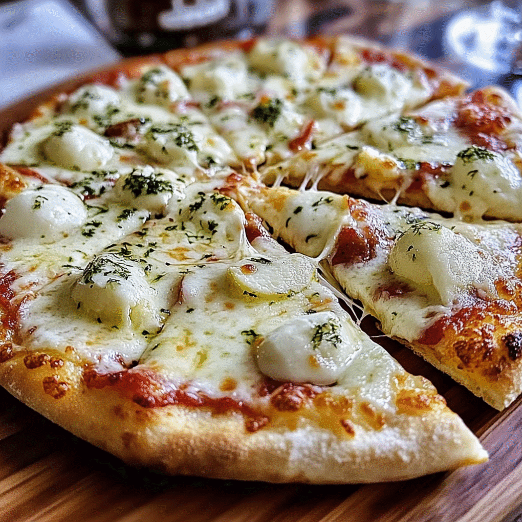 Delicious White Pizza served as a complete meal with arugula salad by chef Louisa Jannet
