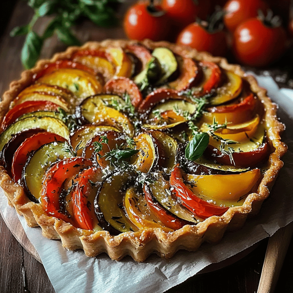 Delicious Tarte Courgette Tomate served as a complete meal with green salad by chef Louisa Jannet