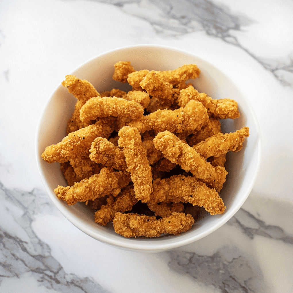 Delicious Air Fryer Dino Nuggets served as a complete meal with sweet potato fries by chef Louisa Jannet