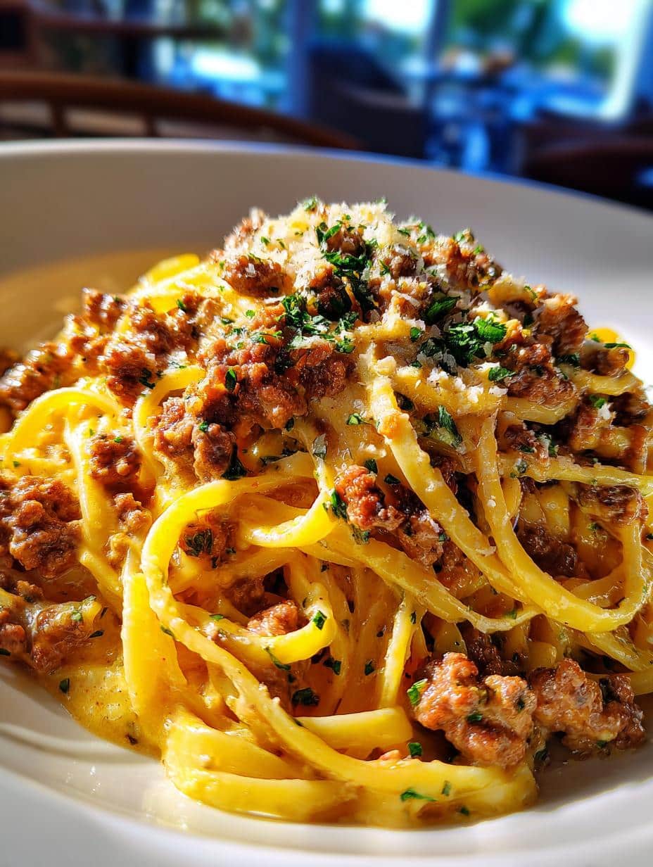 Cheesy Garlic Butter Linguine Pasta with Savory Ground Beef - detail 1