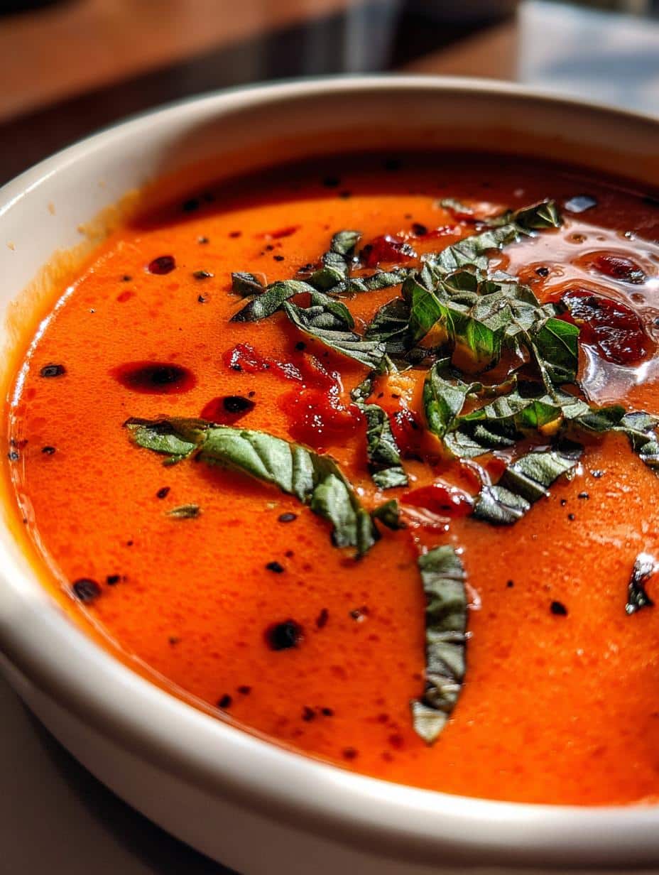 roasted red pepper gouda soup - detail 1