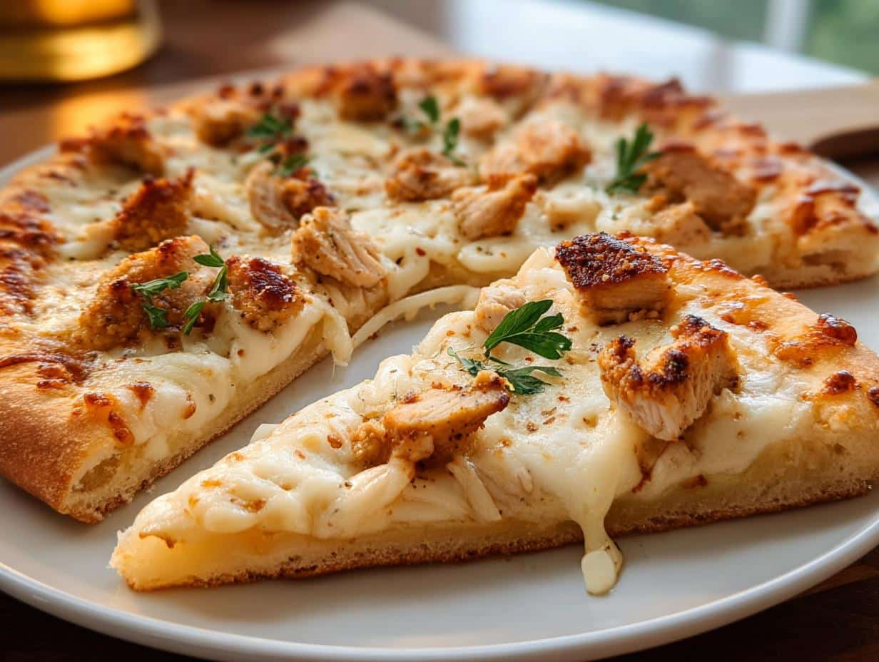 Chicken Alfredo Pizza: 1 Amazing Creamy Bite - Chicken Alfredo Pizza - additional detail