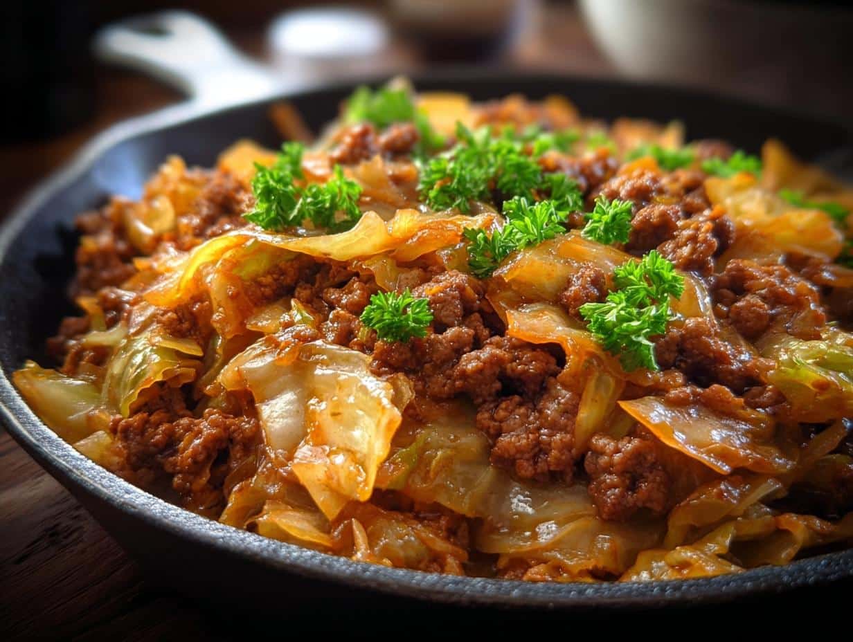 Ground Beef Cabbage Skillet with tender cabbage and savory beef