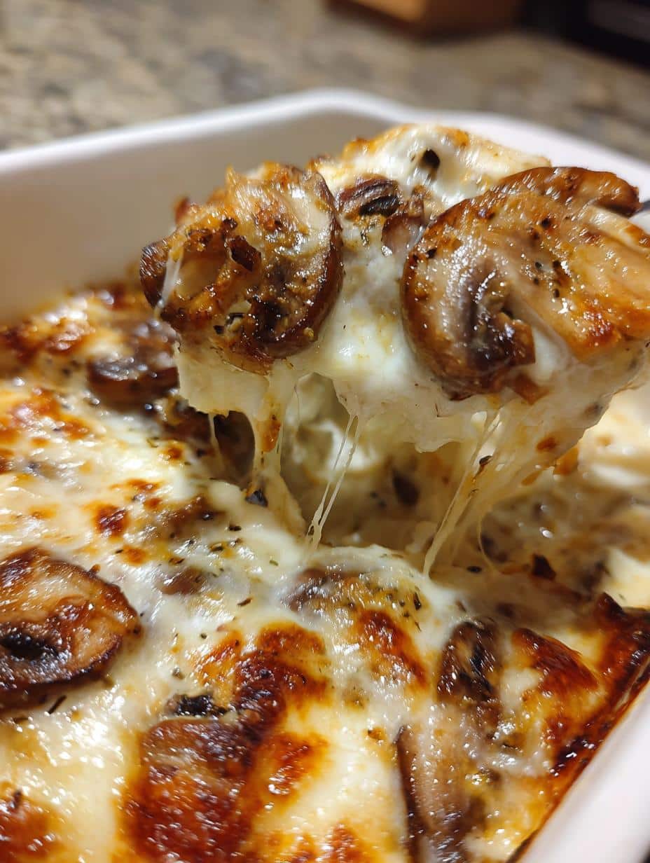 Incredible homemade Mushroom Mozzarella Bake