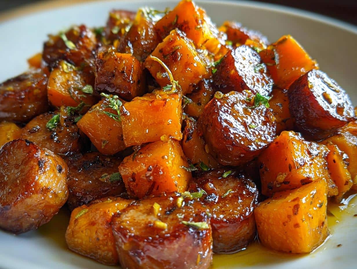 Sausage and Sweet Potatoes with Honey Garlic Sauce
