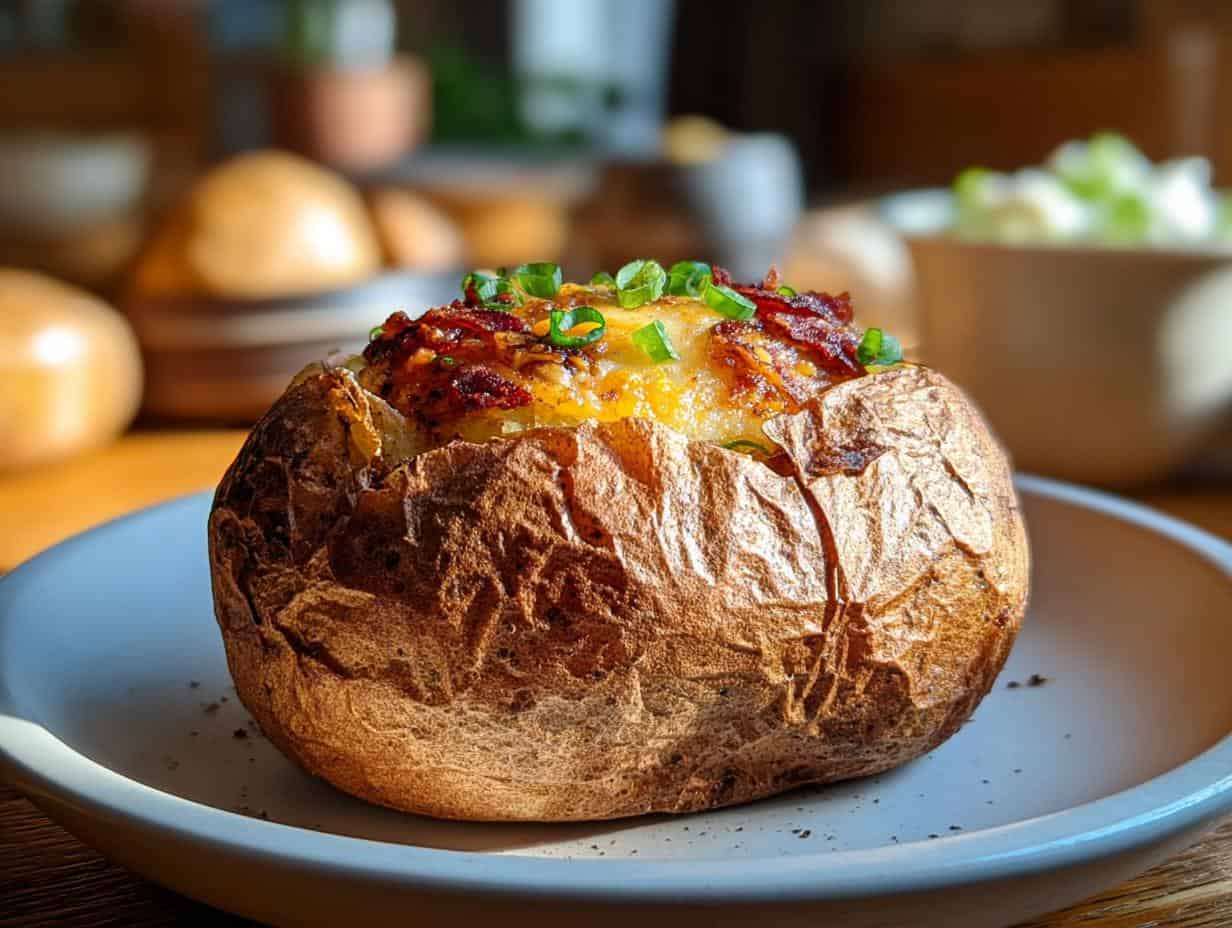 Air Fryer Baked Potatoes - close up of crispy skin