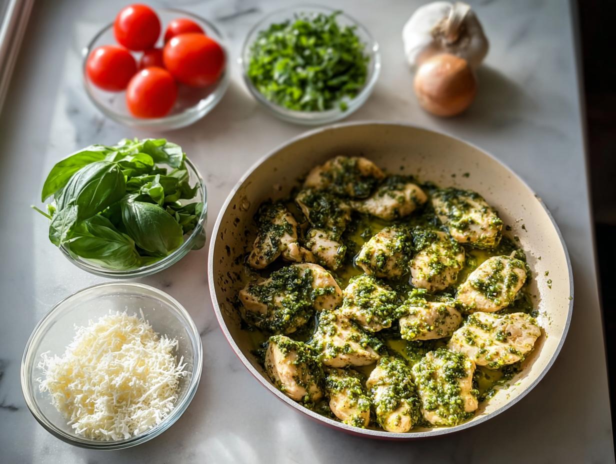 Creamy Pesto Chicken: 1 Pan Wonder - Creamy Pesto Chicken - main visual representation