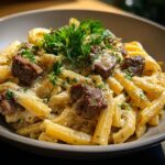 Garlic Cream Steak Pasta