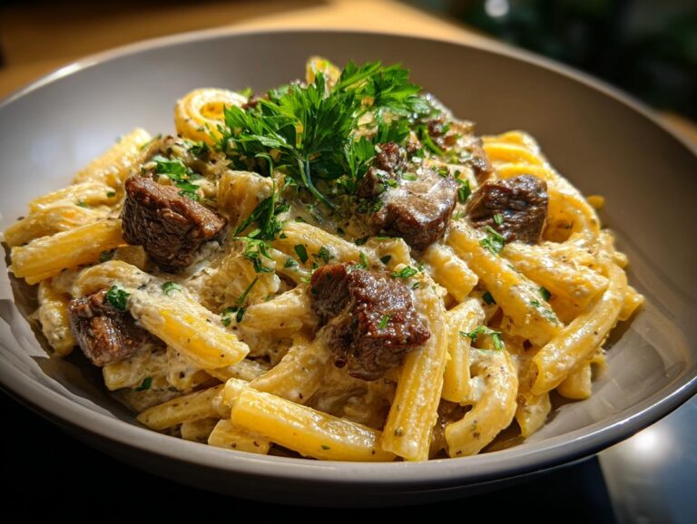 Garlic Cream Steak Pasta