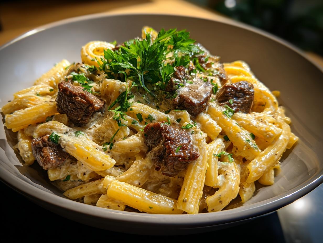 Garlic Cream Steak Pasta