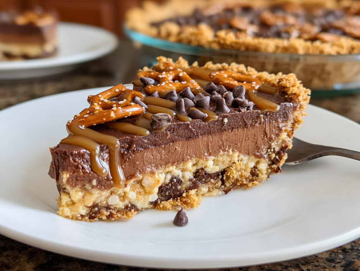 Gooey Chocolate Pretzel Pie: 3 Mouthwatering Secrets - Close-up of the creamy chocolate filling