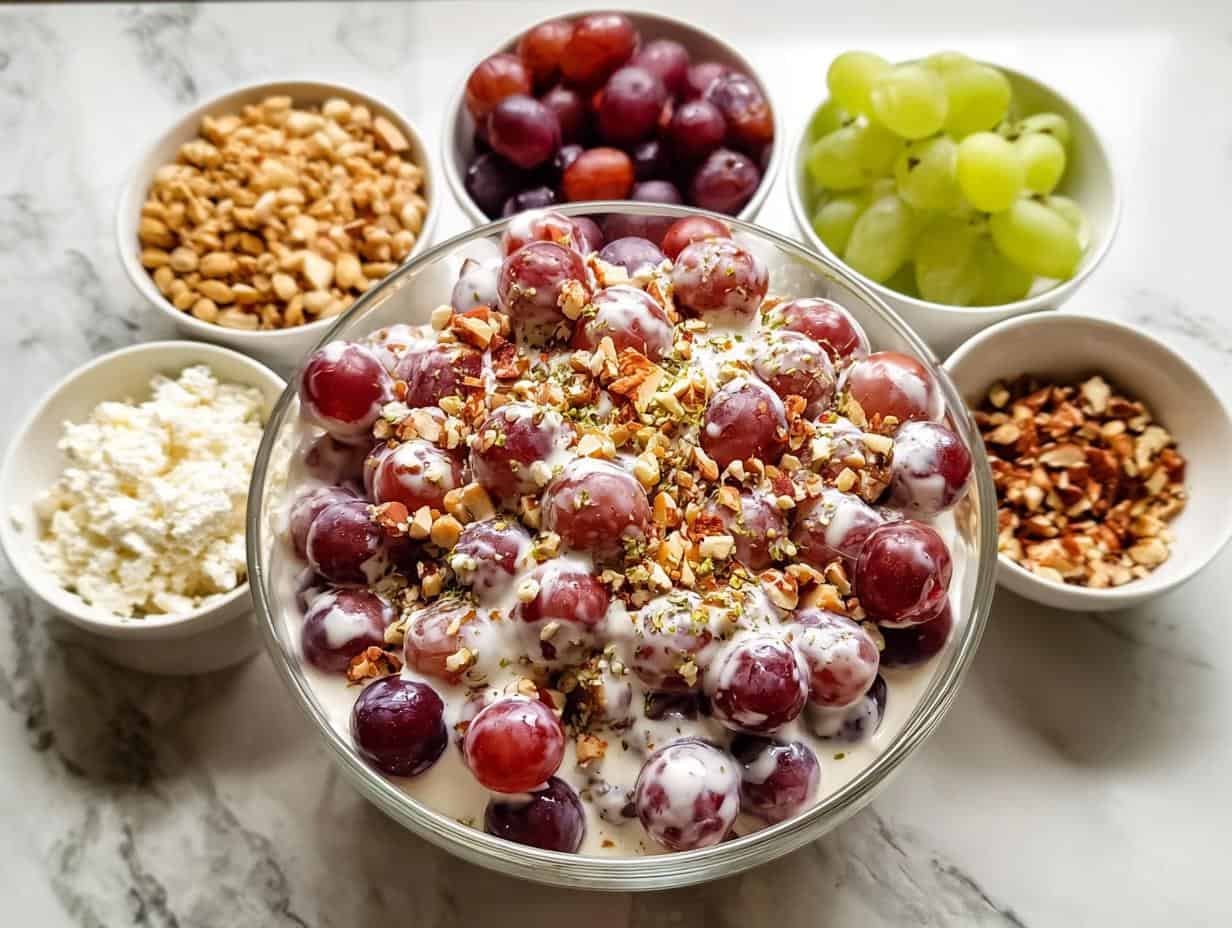 Grape Salad: Creamy 15-Min Recipe - Fresh grapes being coated in creamy dressing