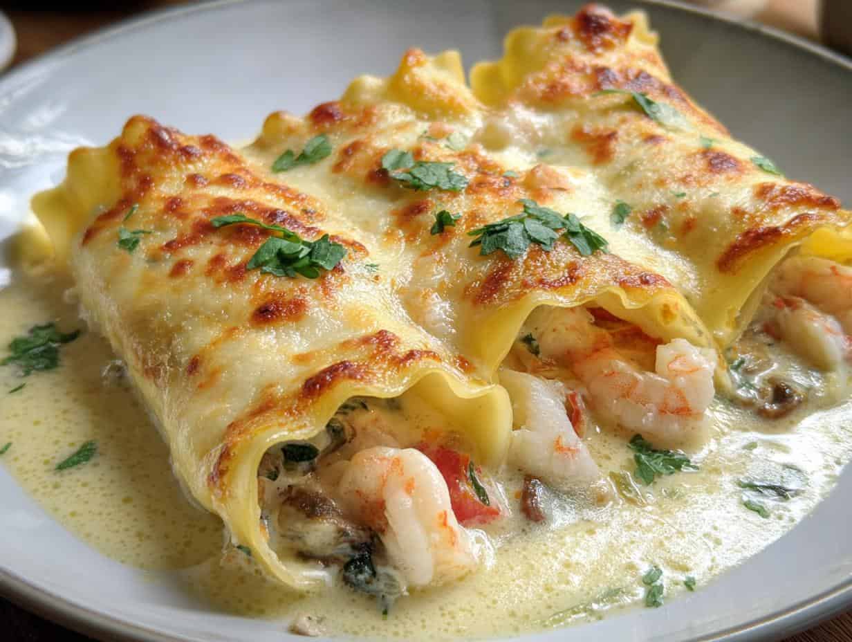 Seafood Alfredo Lasagna Roll