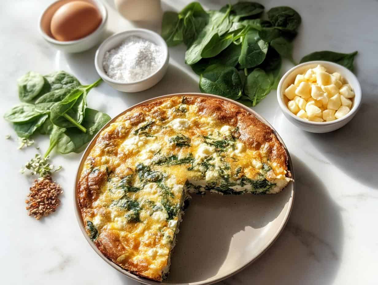 Spinach Quiche - close-up of the filling with cheese and spinach