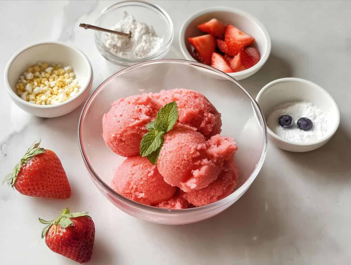 Strawberry Sorbet: 4 cups of pure sunshine - Strawberry Sorbet - additional detail