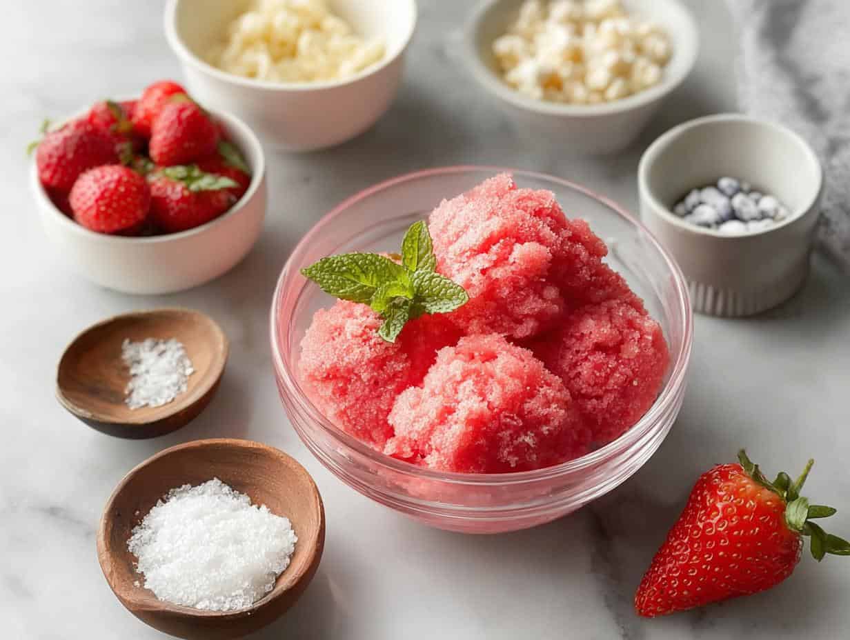 Strawberry Sorbet: 4 cups of pure sunshine - Strawberry Sorbet - additional detail