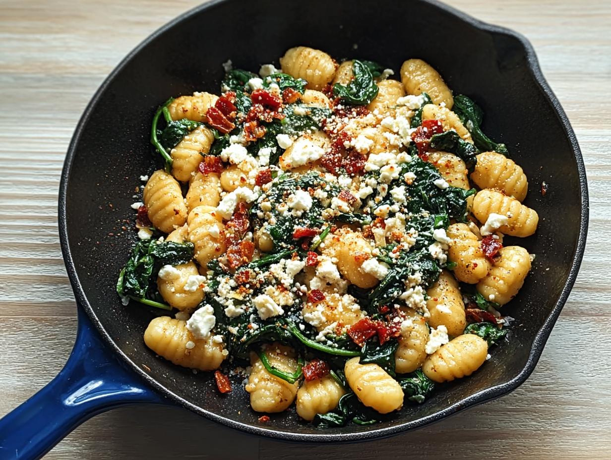 Creamy Gnocchi Spinach Feta: Pure Comfort - close-up of creamy gnocchi with spinach and feta