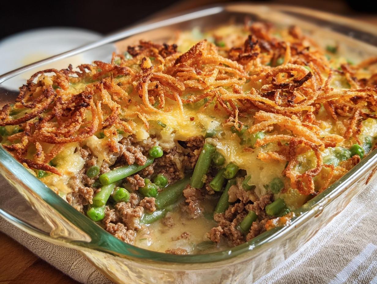 Hamburger Green Bean Casserole: 1 Easy Comfort Recipe - Hamburger Green Bean Casserole - additional detail