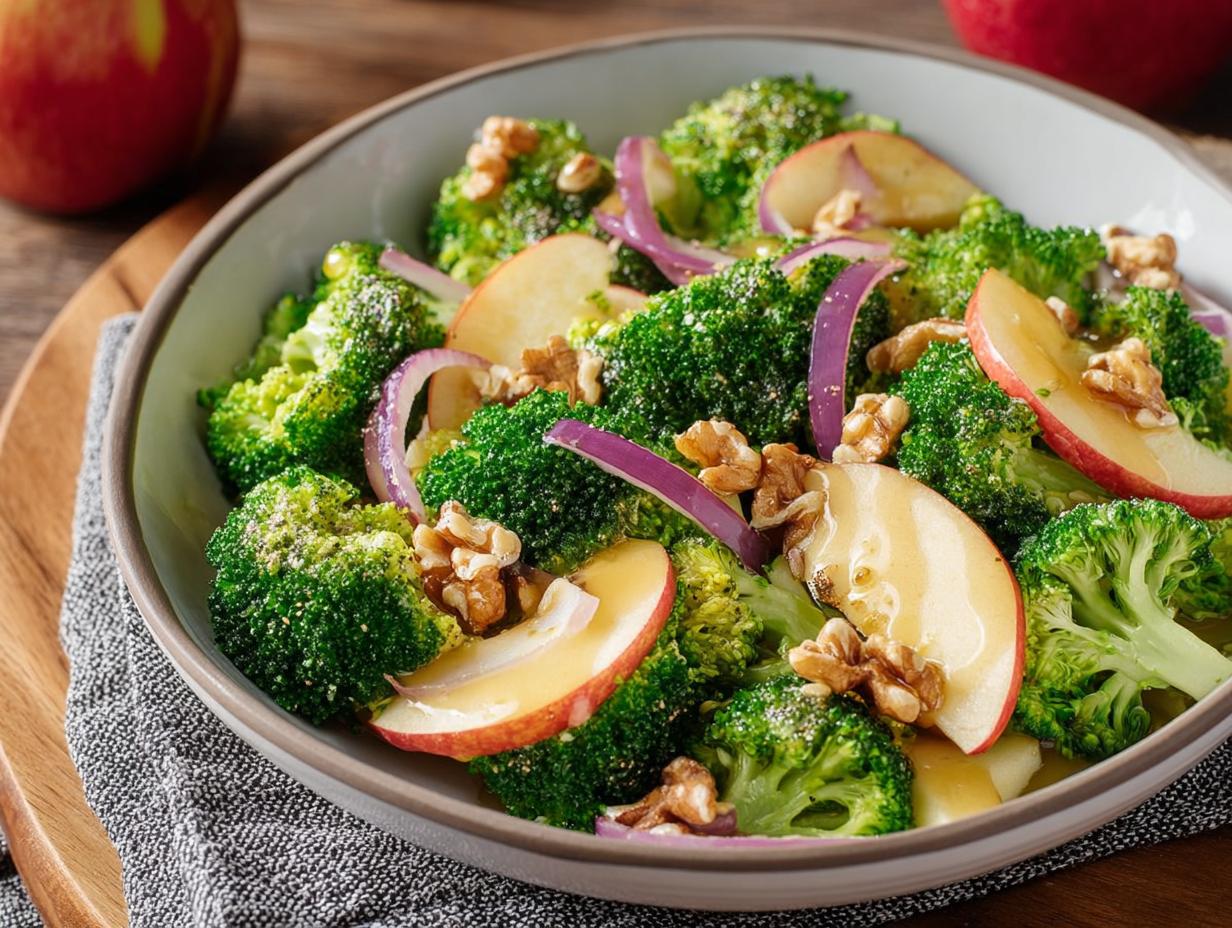 Honeycrisp Apple Broccoli Salad ingredients being combined