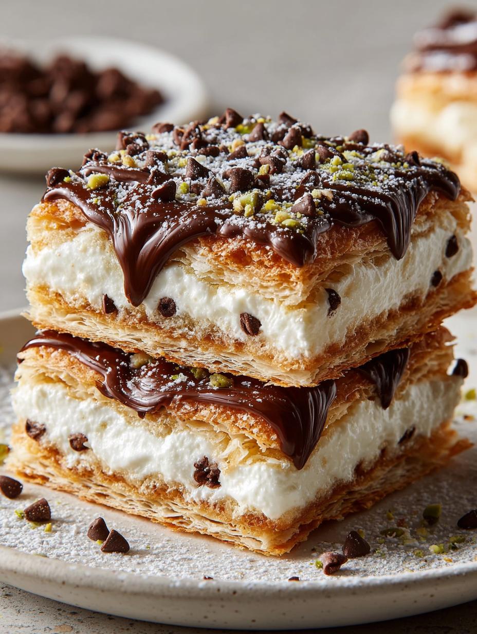 Cannoli Squares: Divine Easy Treat - Close-up of creamy cannoli squares with chocolate chips