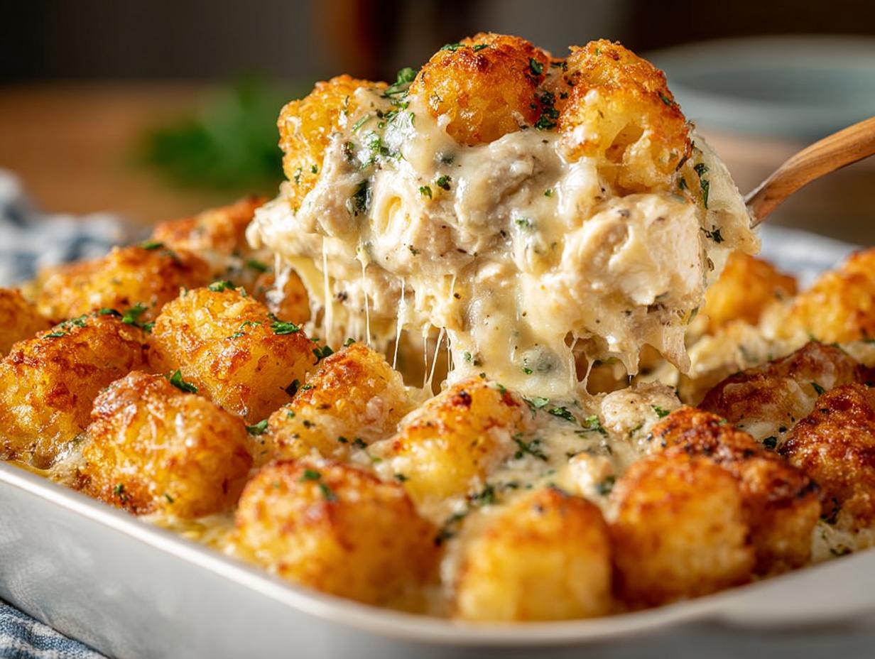Amazing Chicken Alfredo Tater Tot Recipe - Chicken Alfredo Tater Tot - additional detail