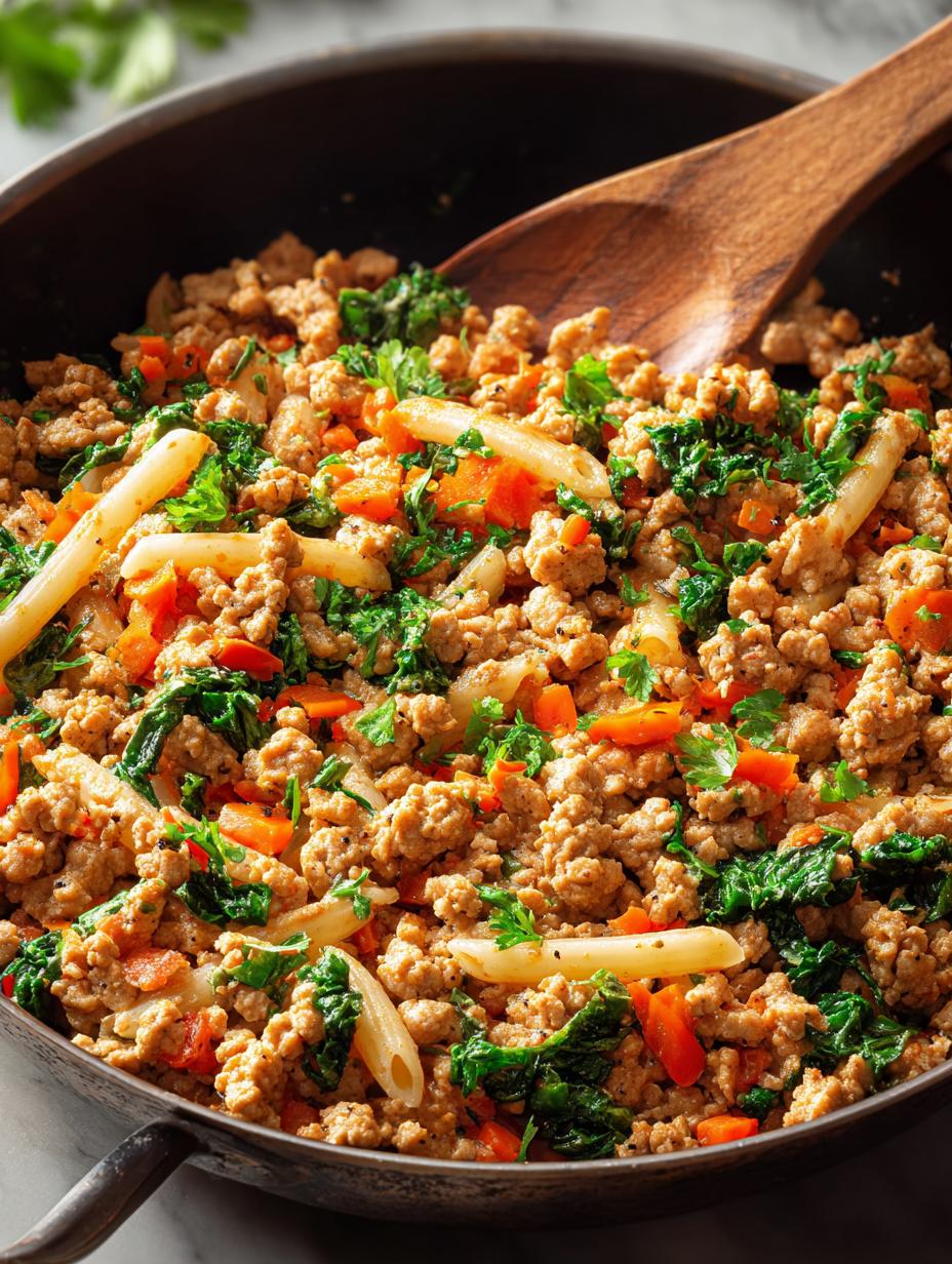 Delicious and healthy Ground Turkey Dinners skillet meal with fresh vegetables and spices