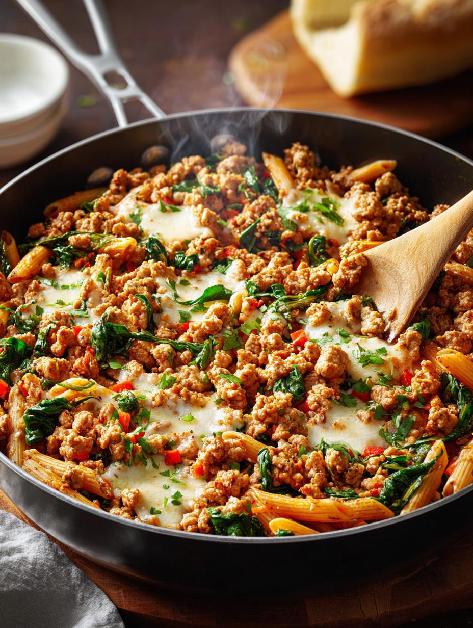 Close-up of a hearty Ground Turkey Dinners skillet meal, garnished with fresh cilantro and avocado