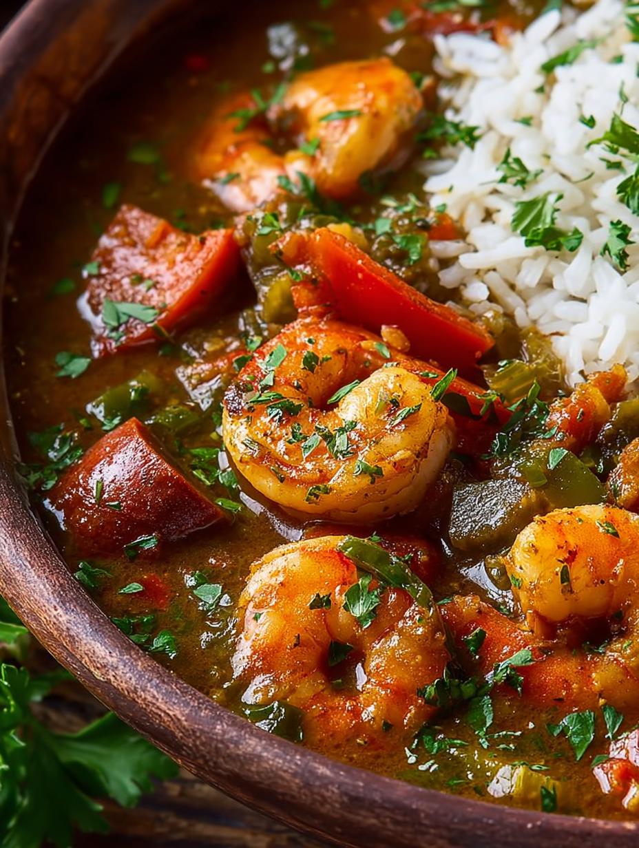 Gumbo Ingredients: Serving Suggestions with Rice and Garnish