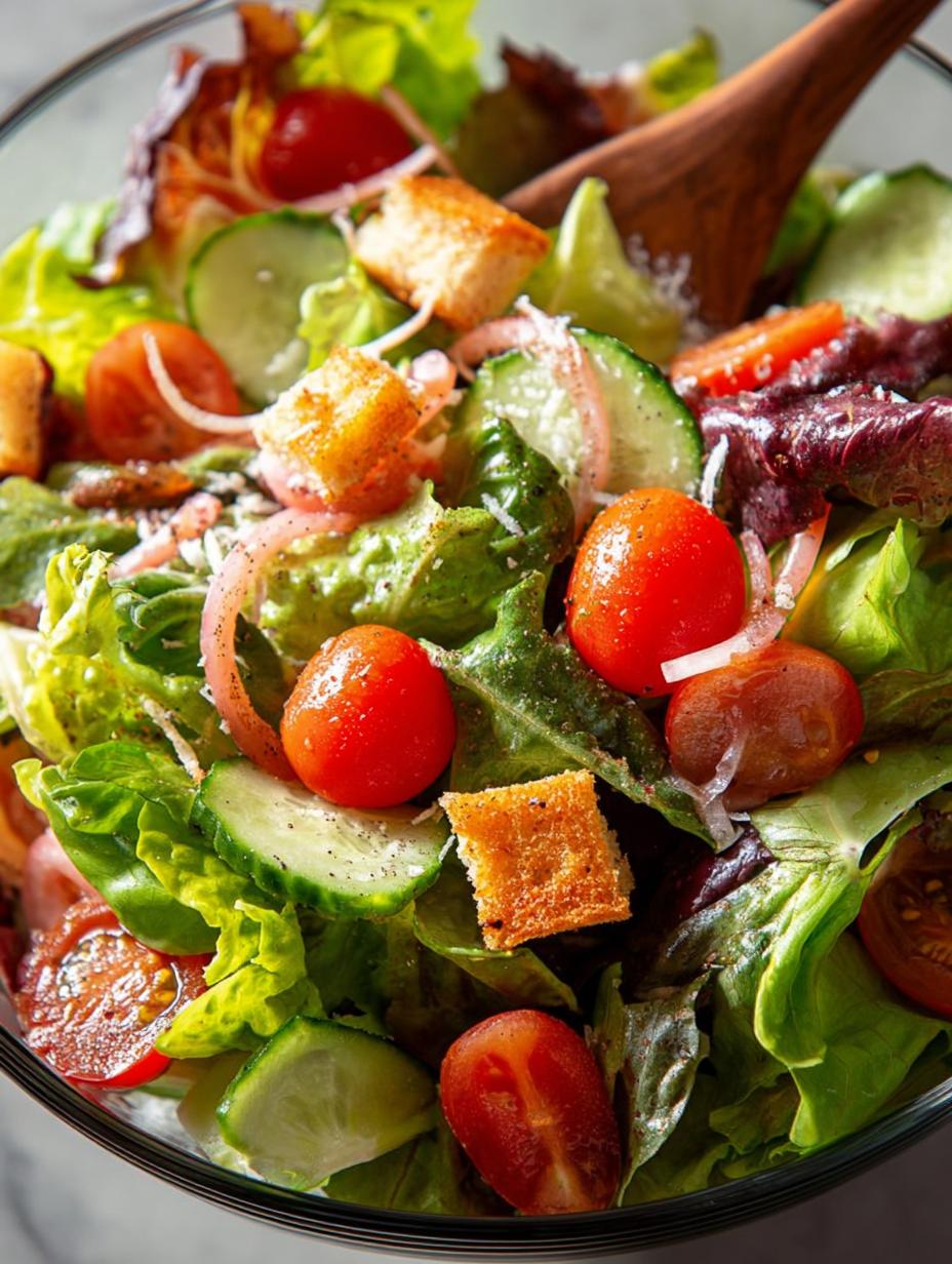 Amazing House Salad Recipe - Fresh mixed greens with cherry tomatoes and cucumber