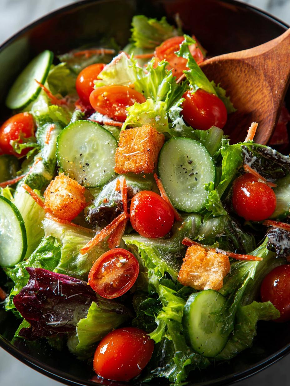 Amazing House Salad Recipe - Close-up of homemade vinaigrette being drizzled on salad