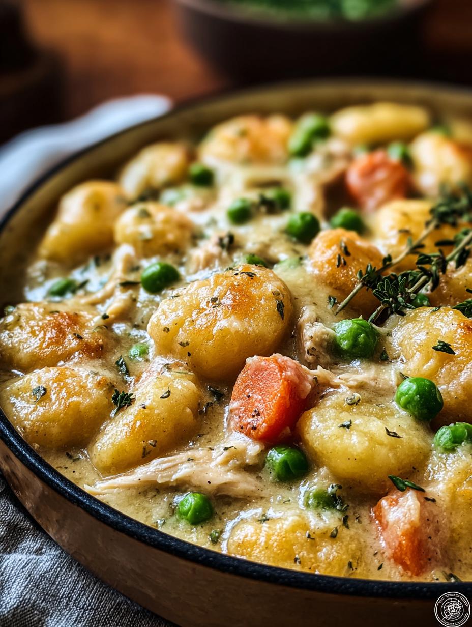 Close-up of creamy One Pot Gnocchi Chicken in a skillet, garnished with fresh parsley