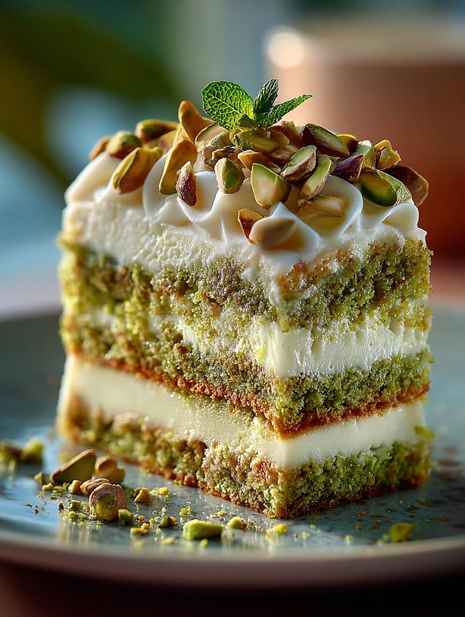 Luscious Pistachio Cream Cake: 12 Divine Layers - Luscious Pistachio Cream Cake - main visual representation