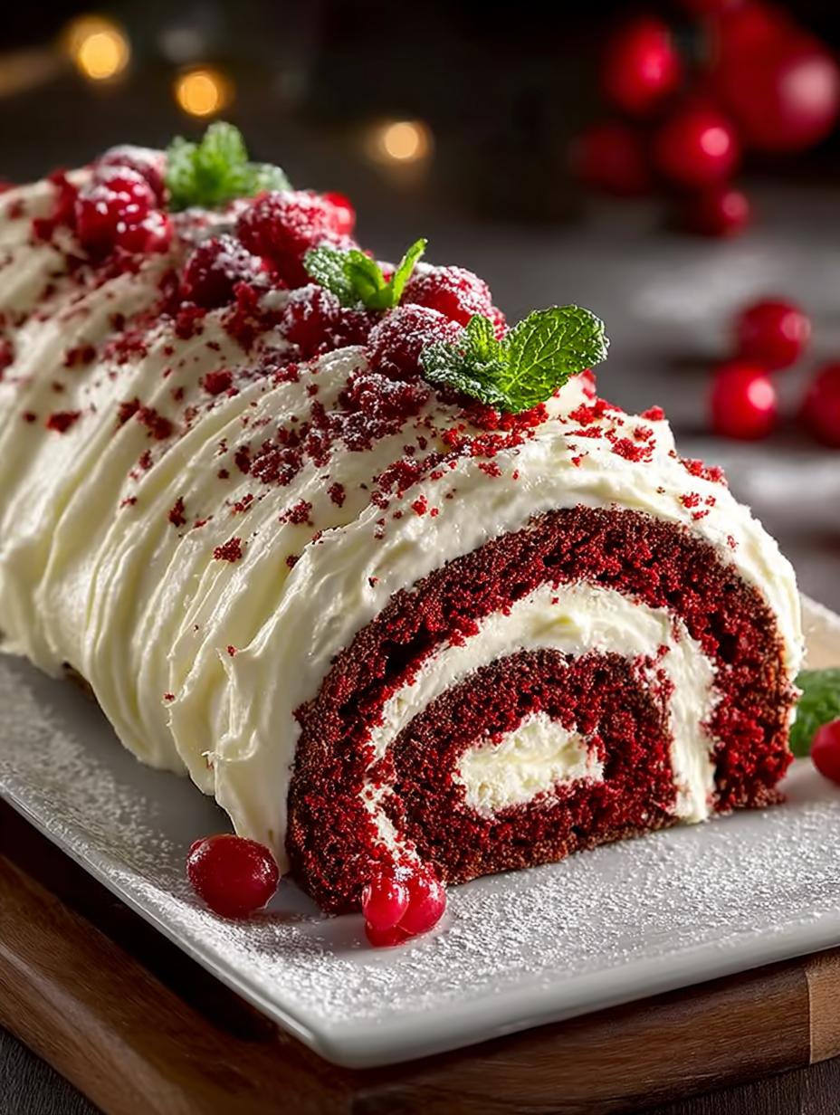 Stunning Red Velvet Yule Log: A Festive Delight - Red Velvet Yule Log - additional detail