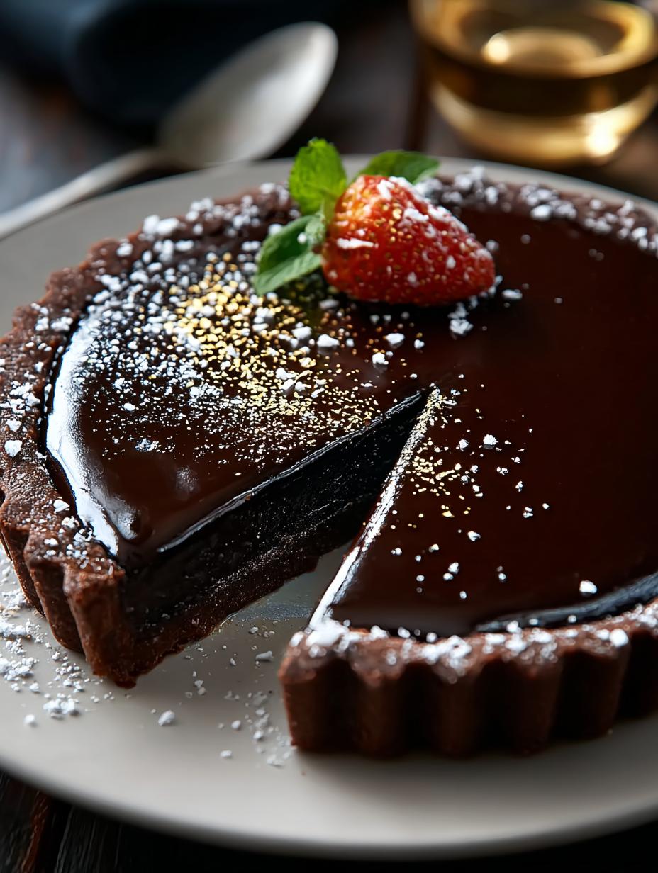 Dark Chocolate Tart with Gold Leaf: A Luxurious Delight 4 Dark Chocolate Tart with Gold Leaf: A Luxurious Delight - Dark Chocolate Tart with - additional detail