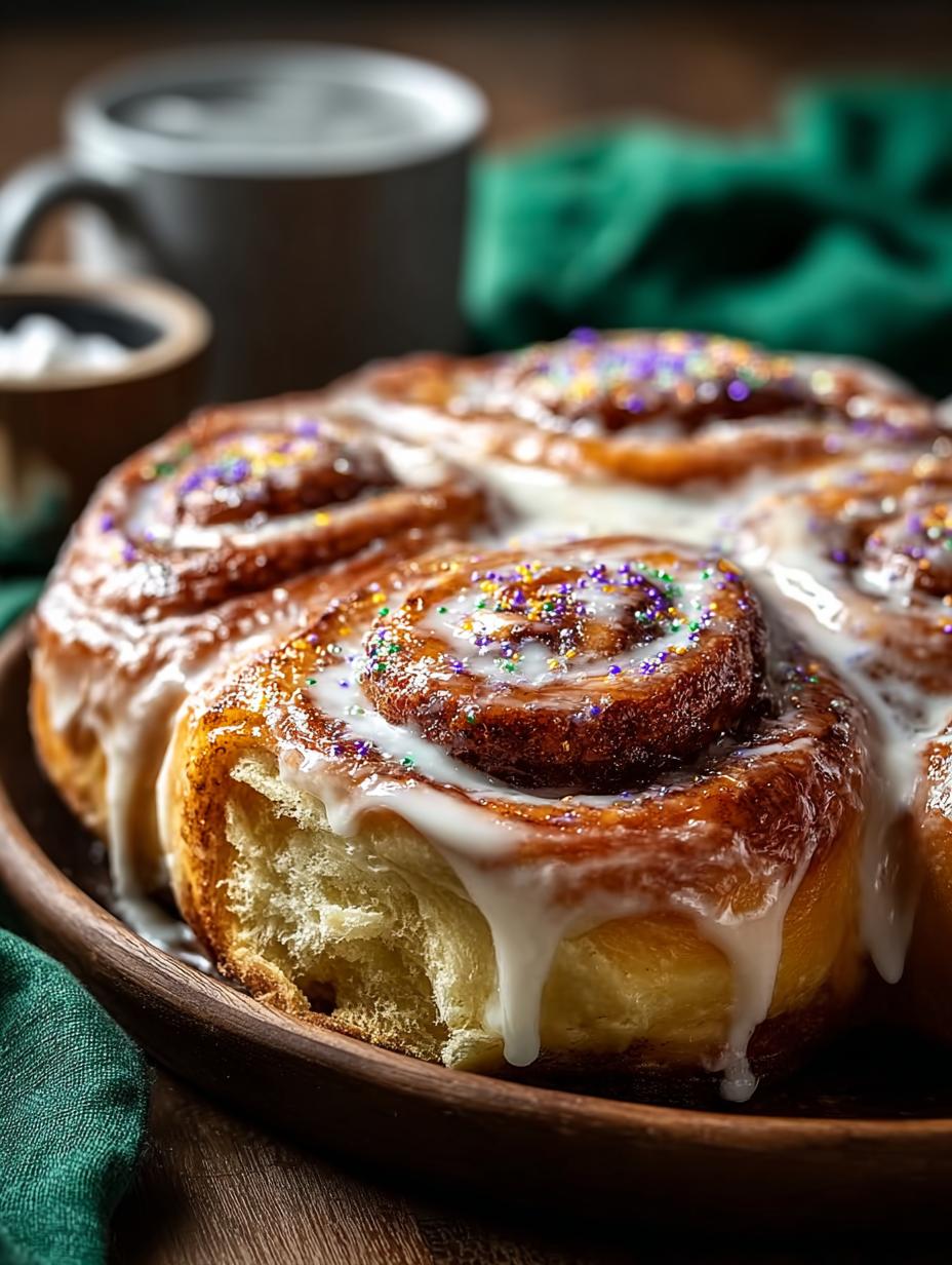 Delicious King Cake Cinnamon Rolls for Mardi Gras - King Cake Cinnamon Rolls - additional detail