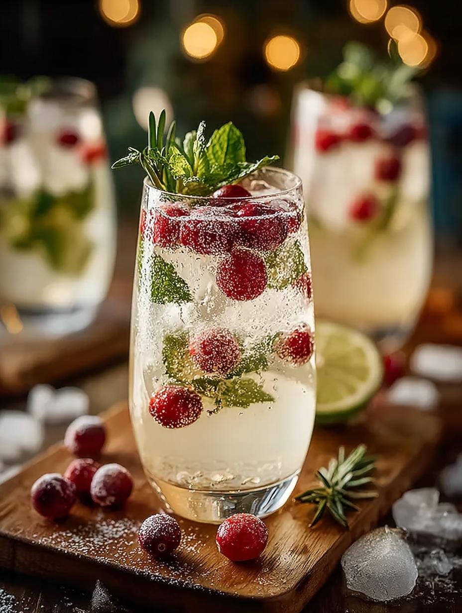 Irresistible Non Alcoholic White Christmas mocktail served in a festive glass with mint and lime