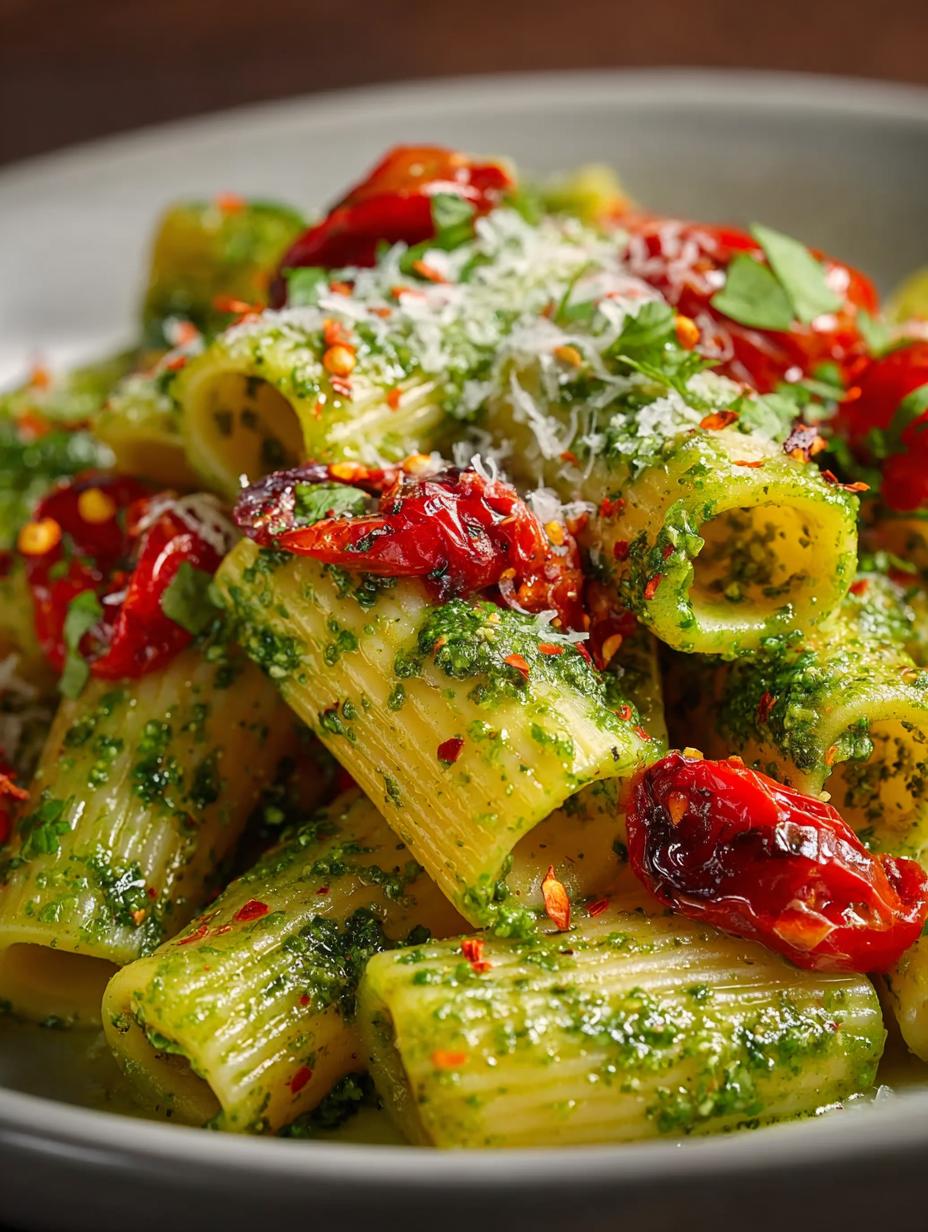Pesto Rigatoni with Cherry