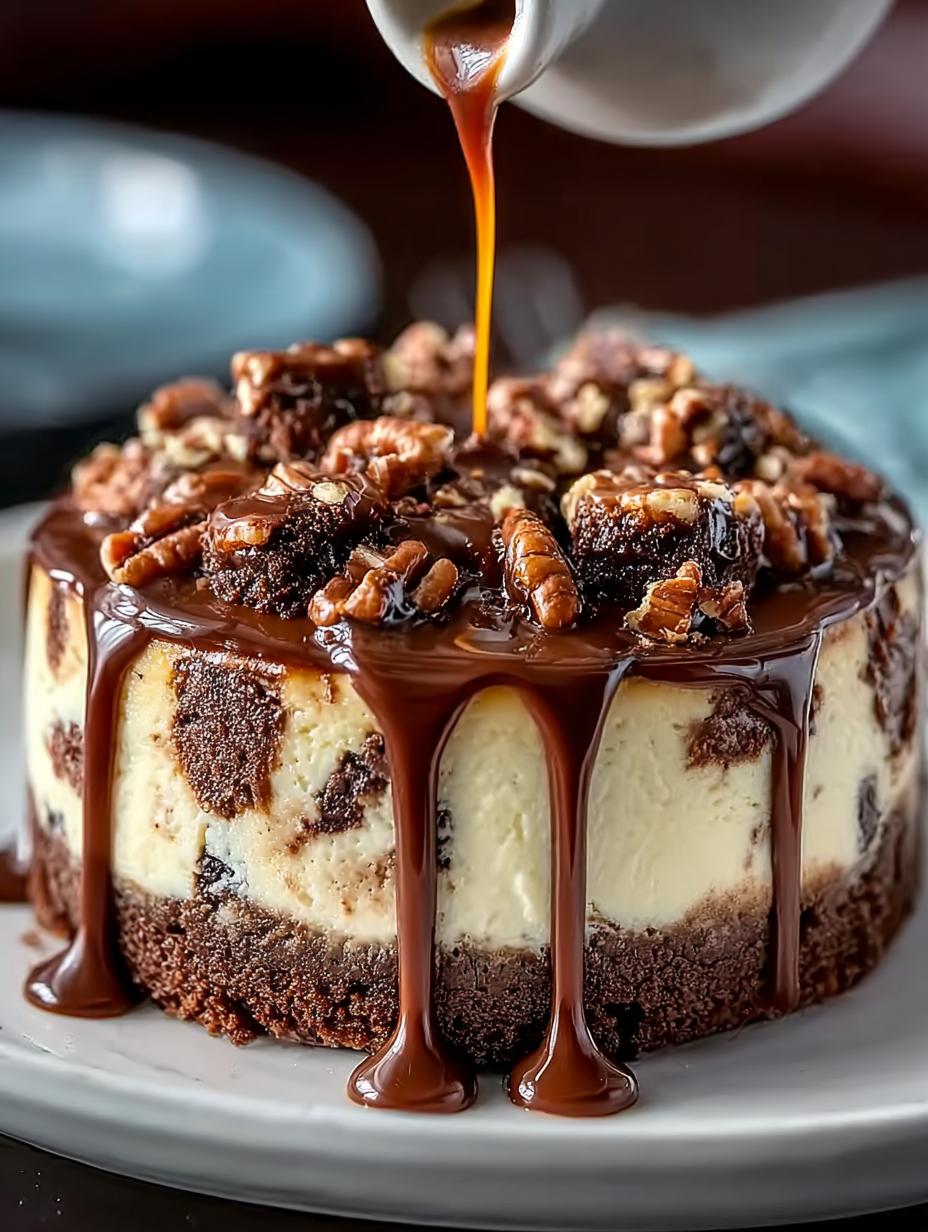 Decadent Turtle Fudge Brownie Cheesecake Recipe - Turtle Fudge Brownie Cheesecake - additional detail
