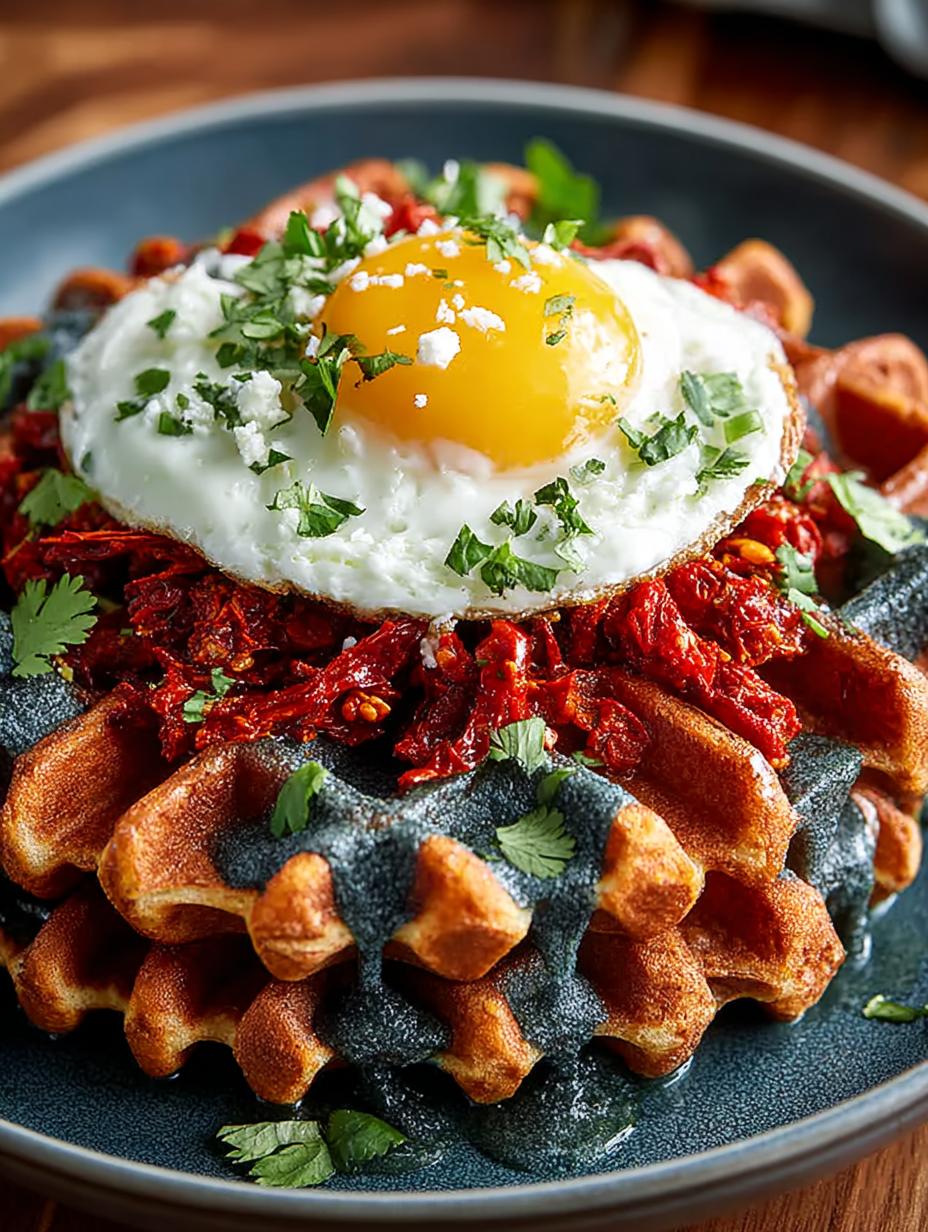 Irresistible Blue Corn Chorizo Waffles served with toppings