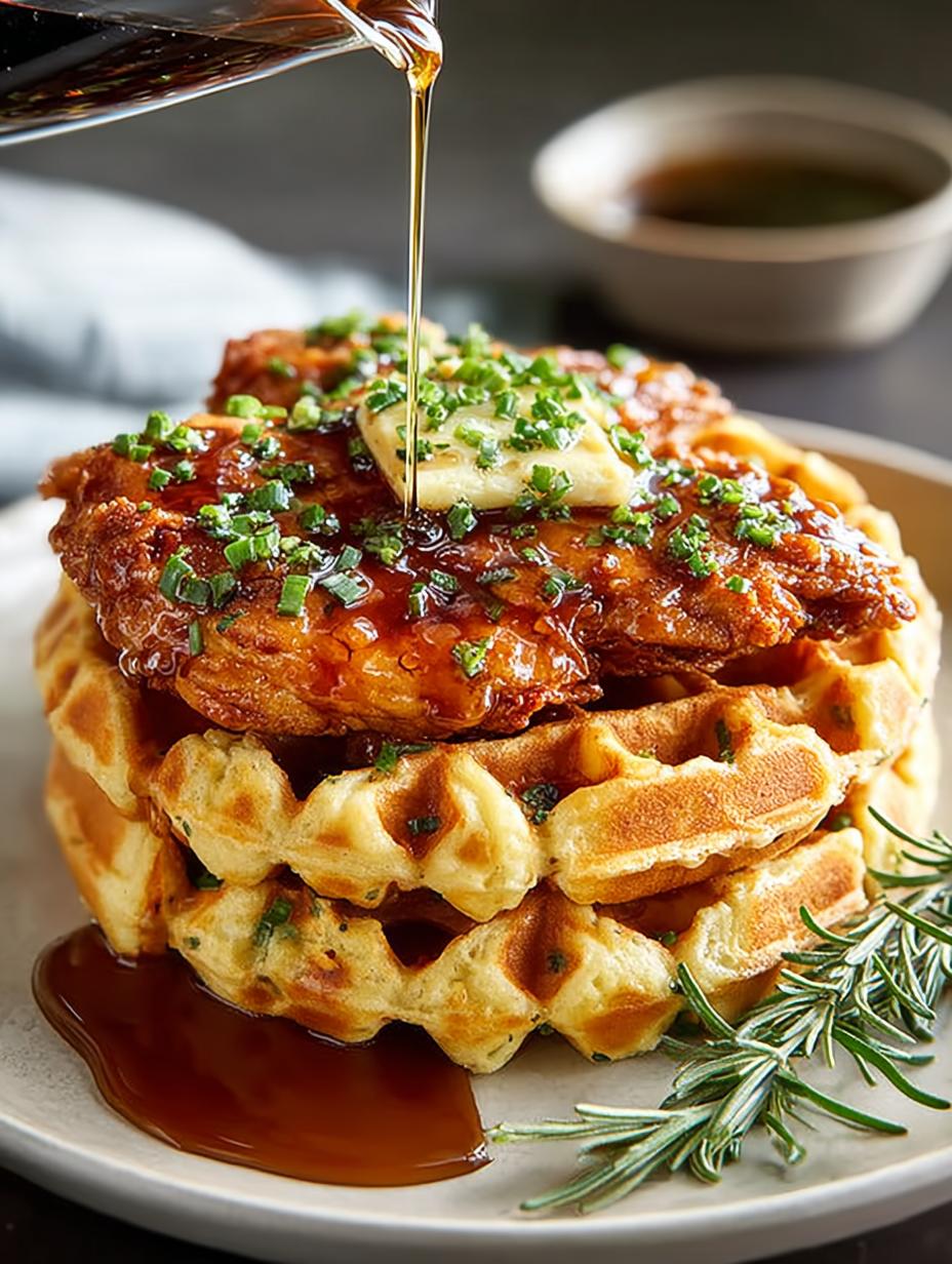 Savory Cheddar Chive Waffles with Hot Honey Chicken - Cheddar Chive Waffles with - additional detail