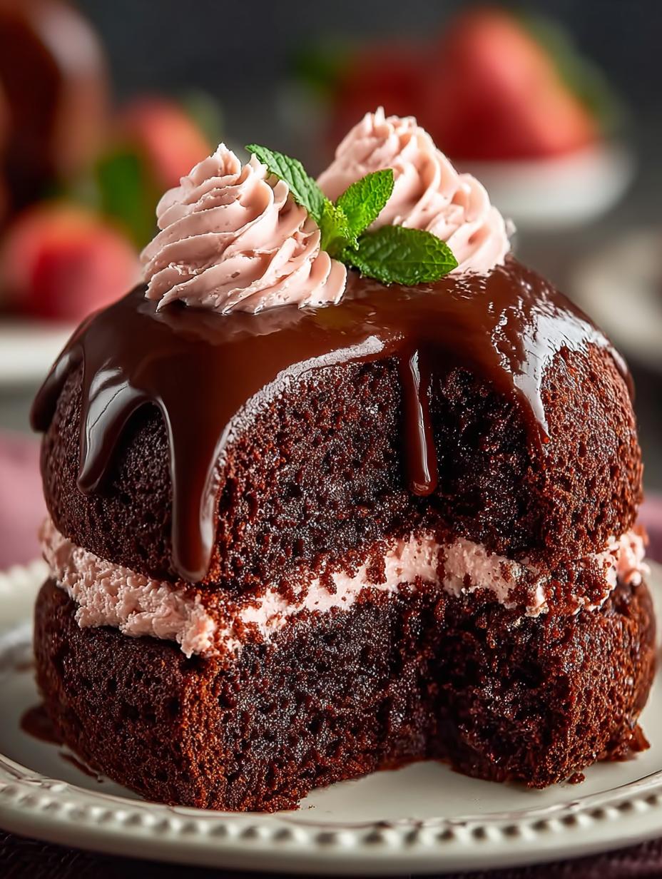 Decadent Chocolate Kahlua Cake with Strawberry Frosting - Chocolate Kahlua Cake with - main visual representation