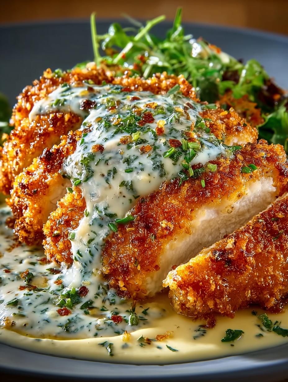Crispy Parmesan Chicken with Creamy Garlic Sauce Delight - Crispy Parmesan Chicken with - main visual representation