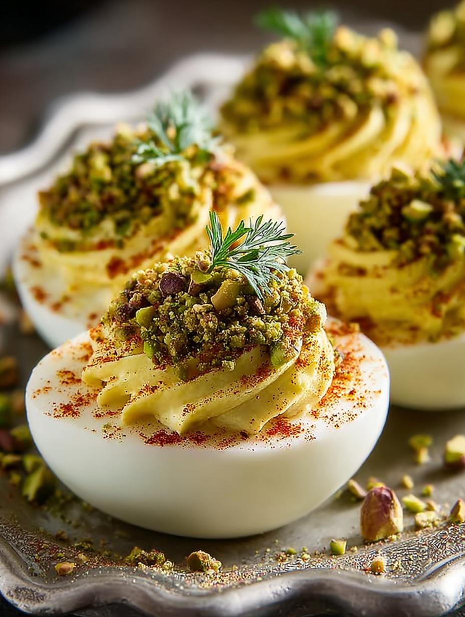 Pistachio Crusted Deviled Eggs