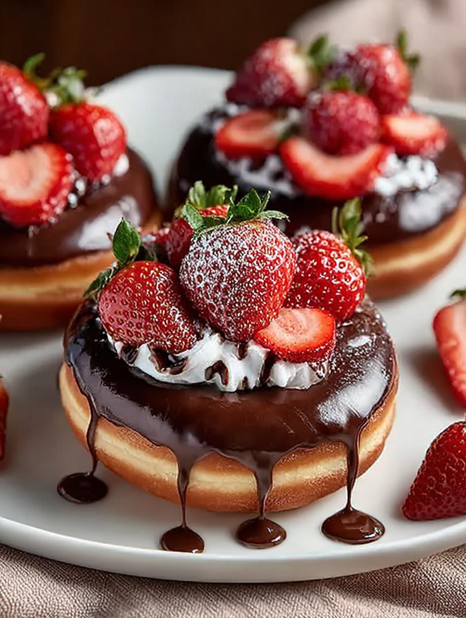 Delicious Chocolate Dipped Strawberry Donut Board with various toppings
