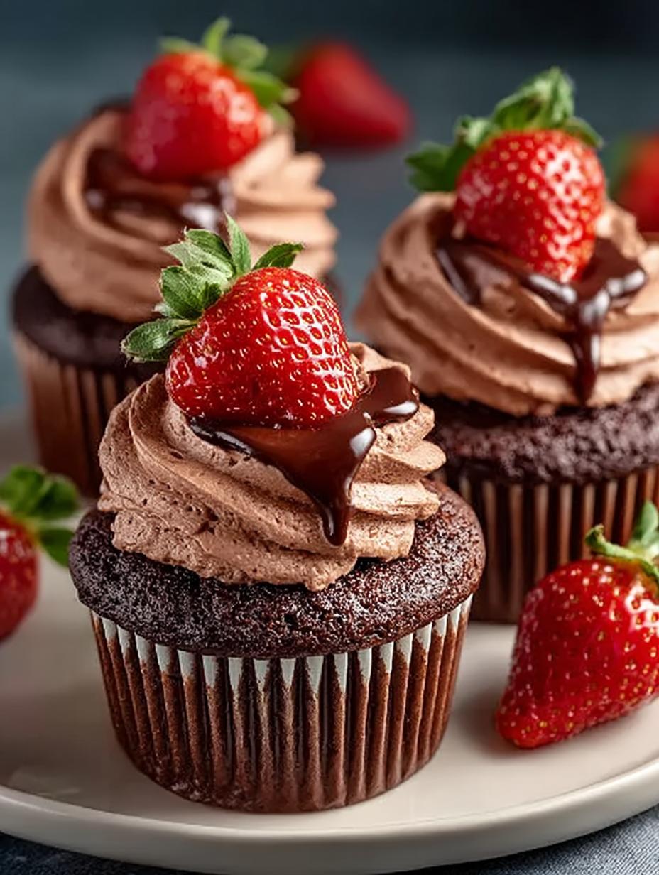 Double Chocolate Strawberry Cupcakes
