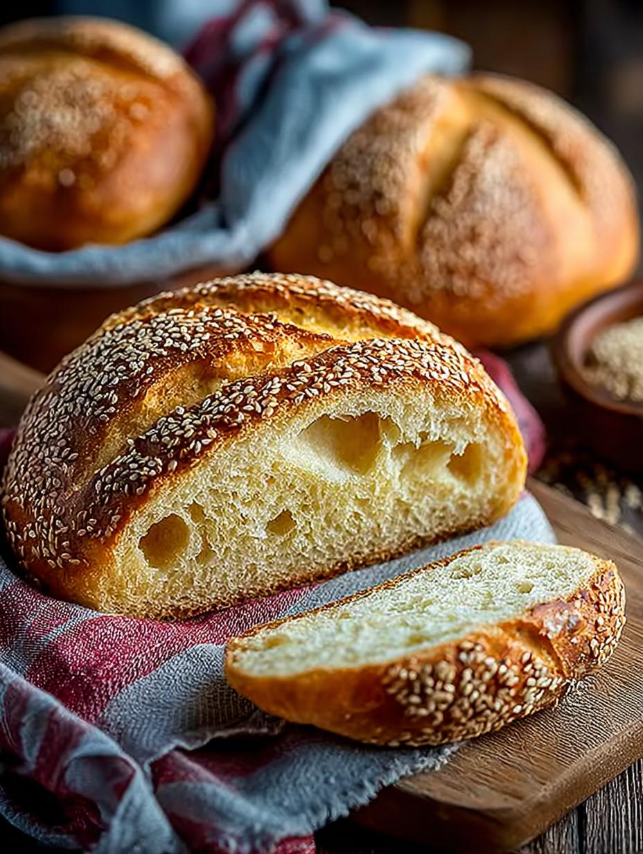 Delicious Semolina Bread with Sesame showcasing its texture and sesame topping